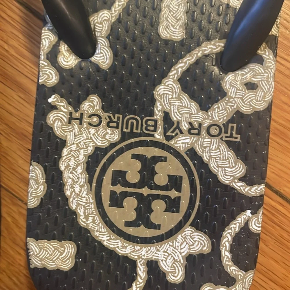 Tory Burch Black Anchor Print Flip Flops